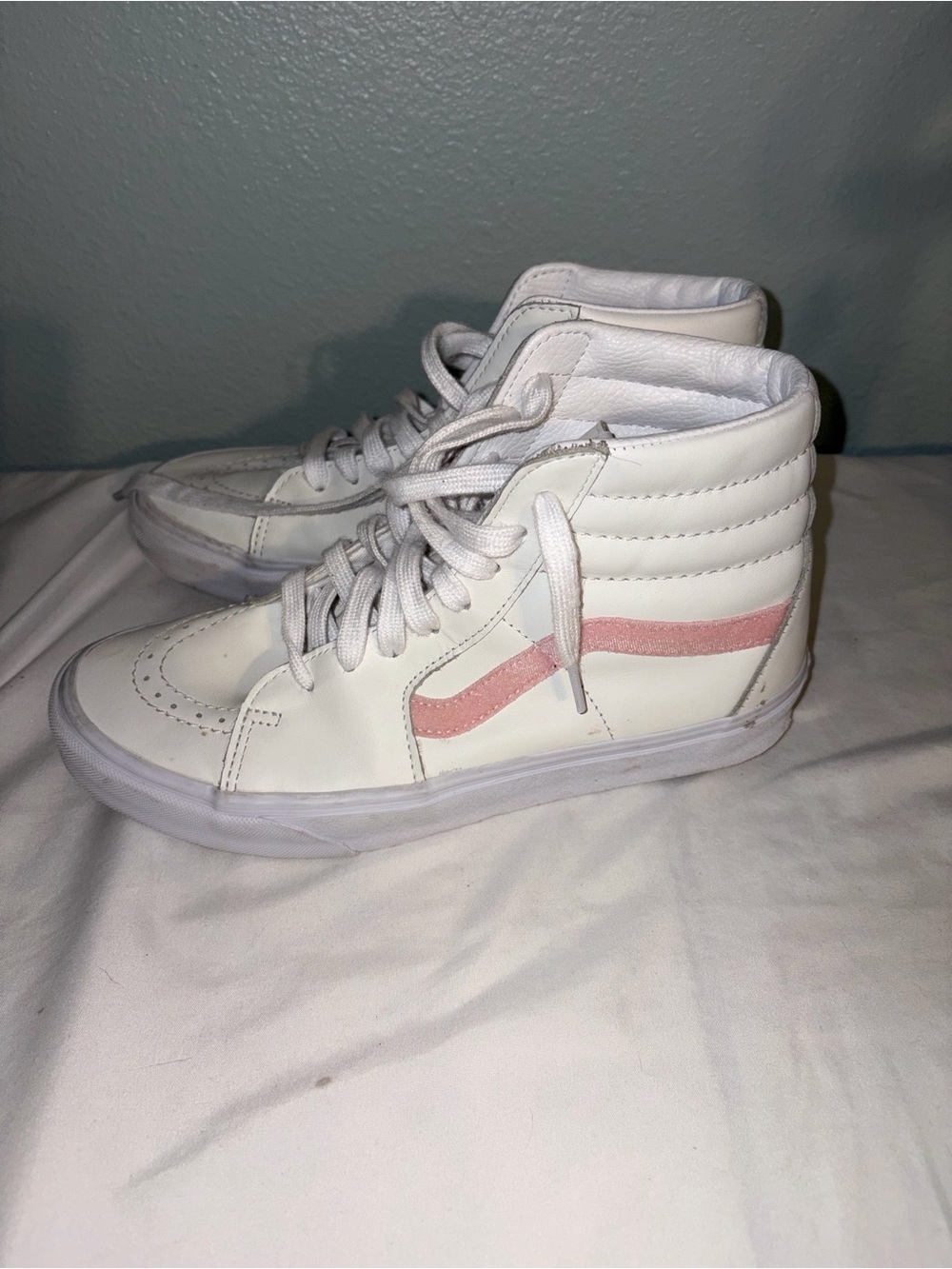 Vans White High-Top Sneakers with Pink Side Stripe